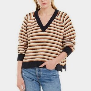 Madewell Arden V-Neck Crop Pullover Sweater in Stripe Multi XXL